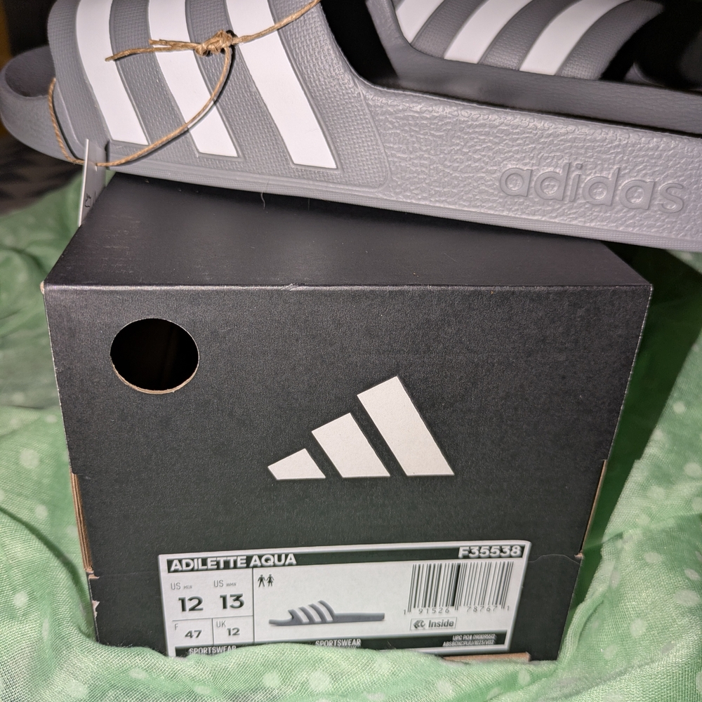 adidas Gray and White Adilette Aqua Slide Sandals